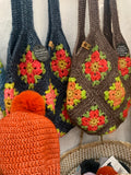 COTTON POD Sundrop Flower Granny Square Bag ~ Crochet Kit ~ Scheepjes Stone washed XL ~ 2 colourways